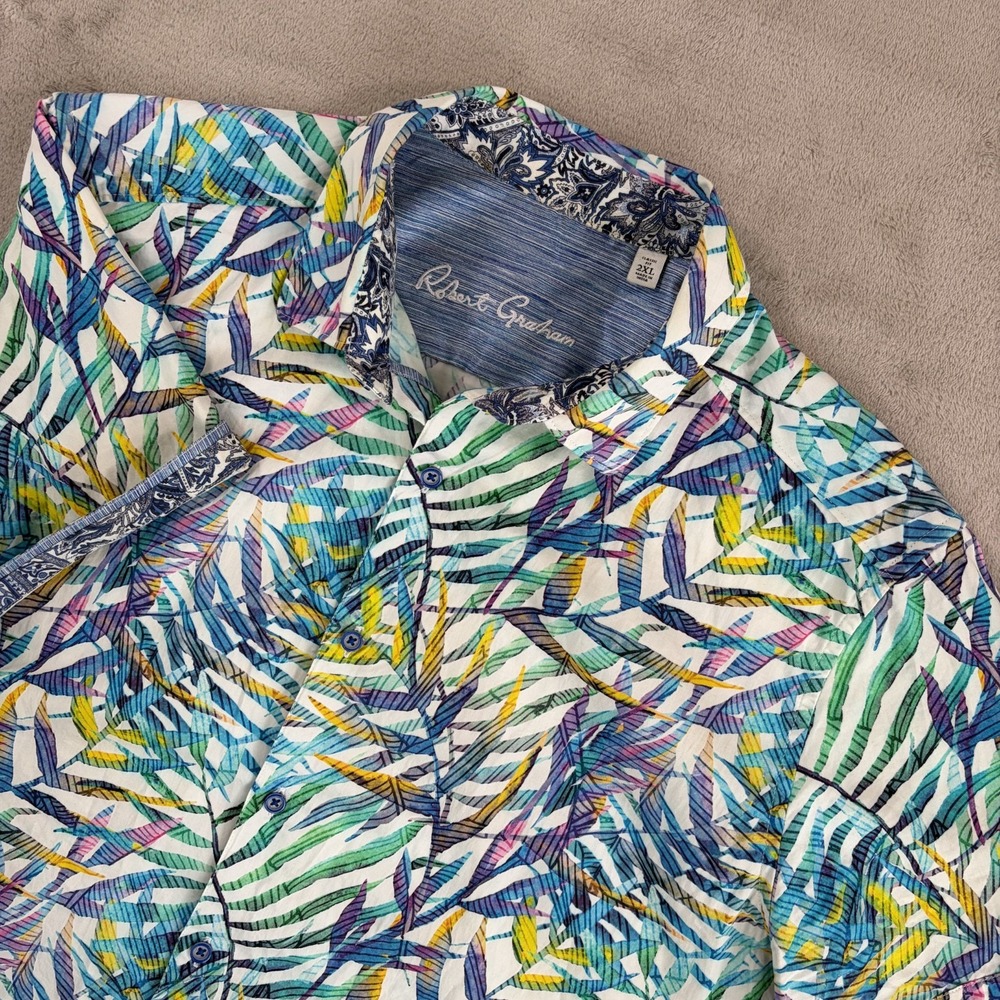 Robert Graham Flip Cuff Classic Fit Shirt in Multi Leaf ColorFul Mosaic Men 2XL